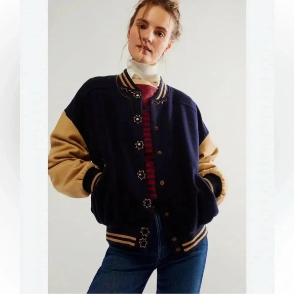 Free People Jackets & Blazers - NWT Free People Home Run Varsity Bomber Jacket